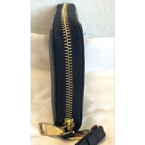 TORY BURCH Emerson Wristlet Pouch Zip Wallet Black Saffiano Leather Gold Logo - Picture 3 of 7